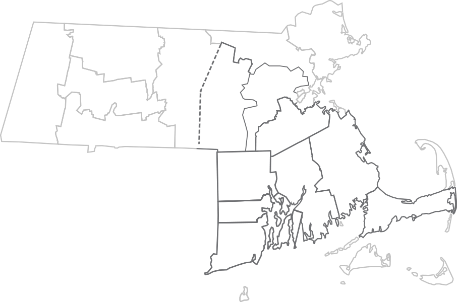 Couto Construction's Roofing Service Areas Map: Massachusetts and Rhode Island